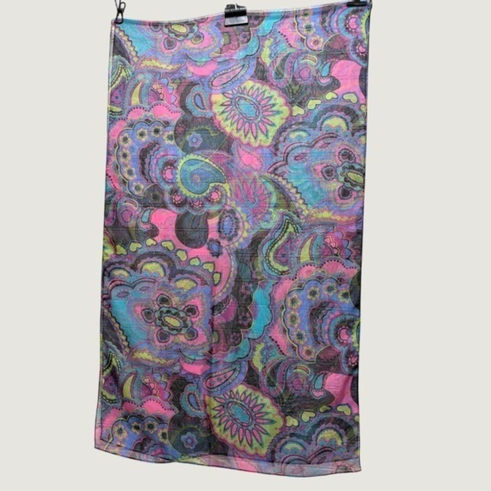 Sheer Psychedelic Paisley Scarf Pink Purple Blue Green Lightweight Wrap